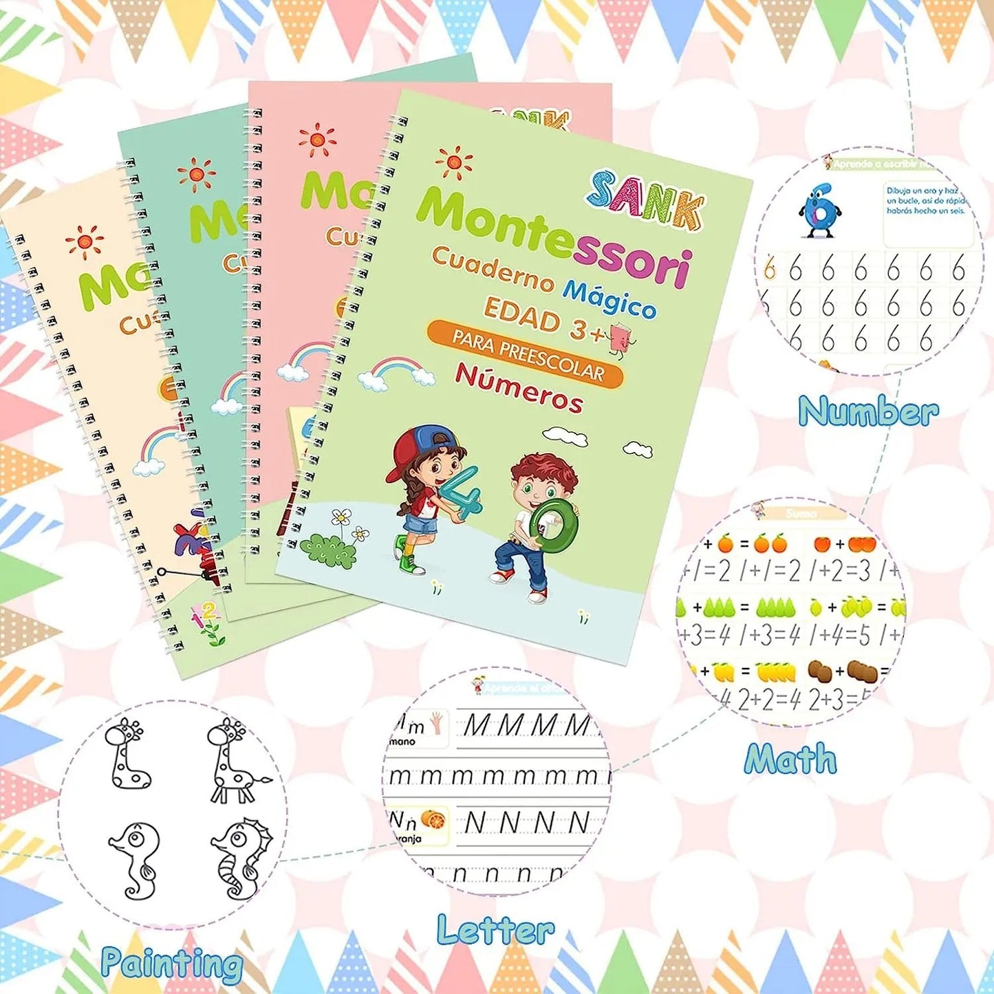 kit De 4 Cuadernos De Escritura Mágicos⭐⭐⭐⭐⭐